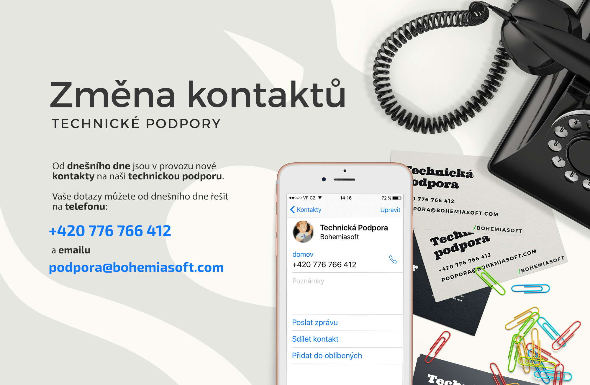 Změna kontaktů technické podpory